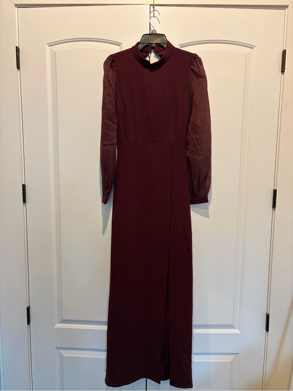 NWT Lulu's Burgundy Maxi Dress with Sheer Long Sleeves